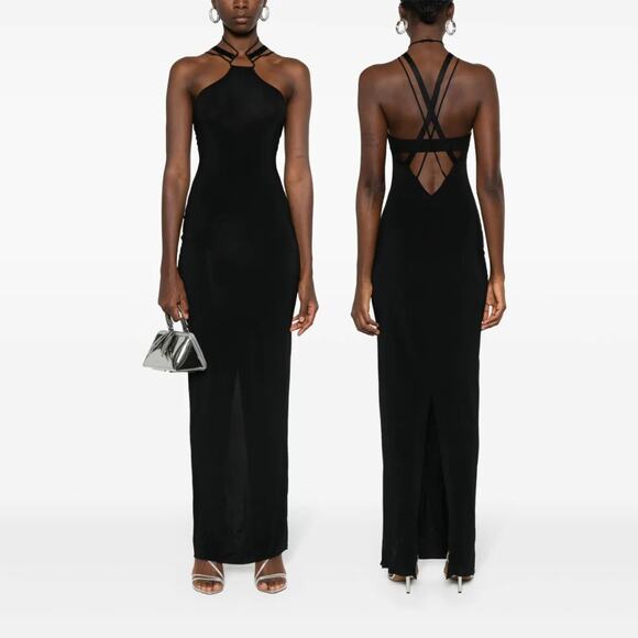 Nensi Dojaka Strappy Maxi Dress Jersey Halter Neck Gala Formal Classy Sexy Sz M - Picture 1 of 13